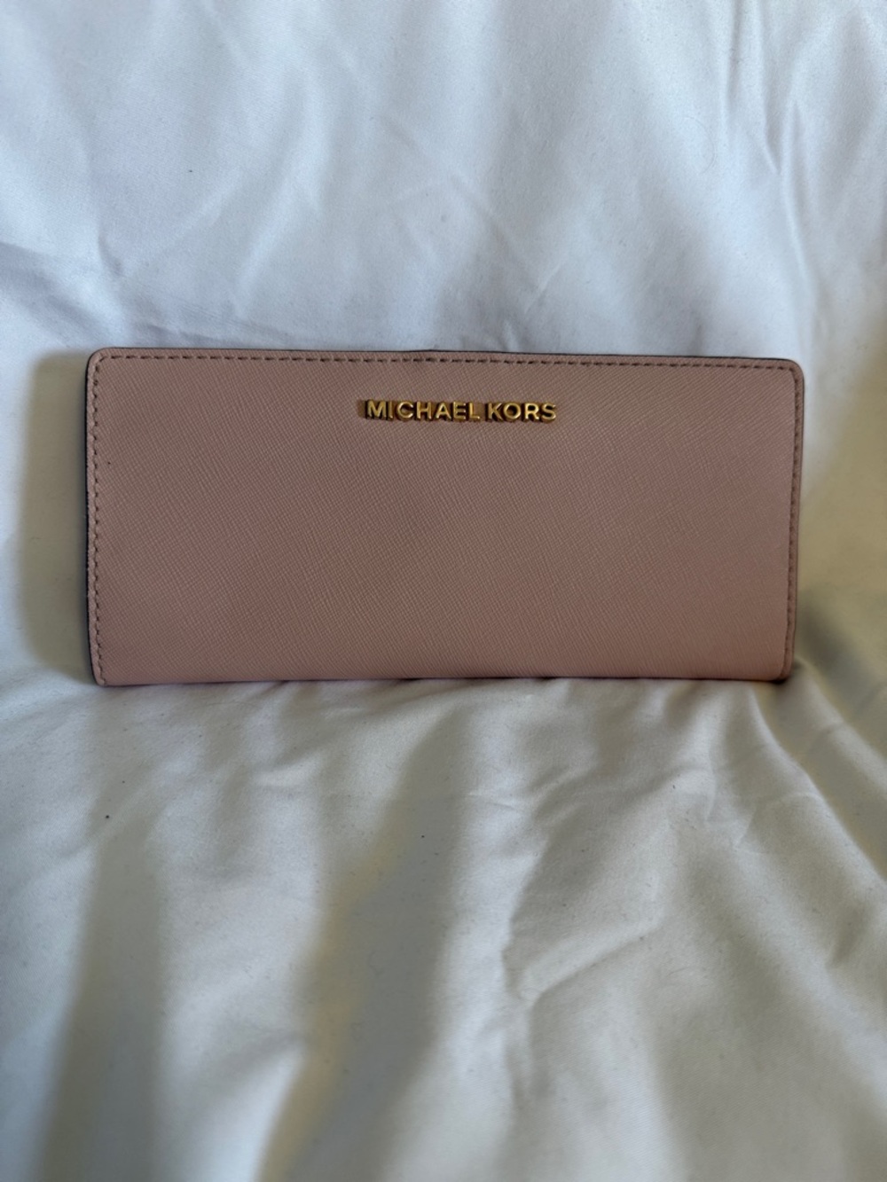 Michael Kors Blush Saffiano Zip-Around Wallet with Gold Logo